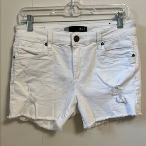 KUT from the Kloth Gidget Fray Shorts White Denim Distressed Stretch Size 4